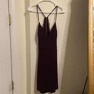 burgundy mini dress with lace detailing on back!